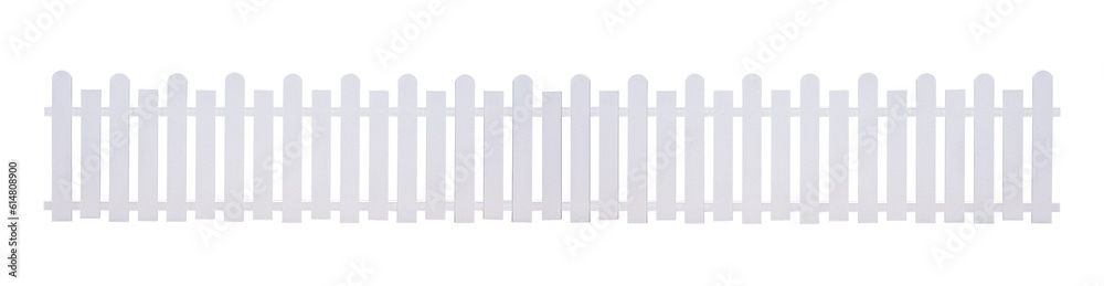 Panoramic view of white artificial wooden picket on transparent background, png file