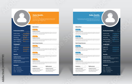 Minimalistic professional cv resume template with clean abstract shape