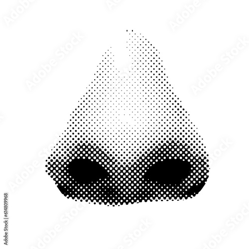 Trendy retro halftone style human nose. Dotted vector illustration isolated on white background