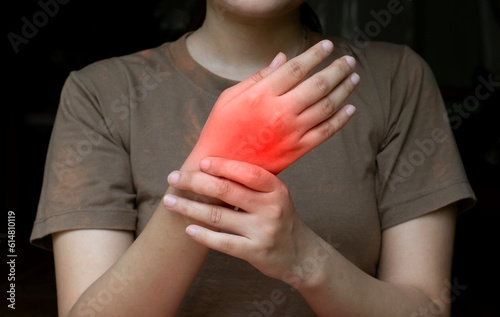 Pain in the hand. Concept of hand pain, arthritis and compartment syndrome. photo