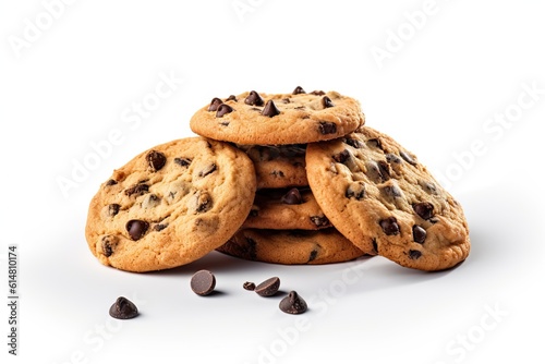 Close up of fresh biscuits. Delicious homemade cookies stack. Sweet snack chips on white background isolated