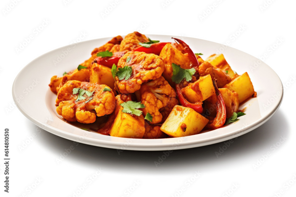 Delicious Plate of Indian Aloo Gobi Isolated on a White Background Delicious Plate of Indian Aloo Gobi Isolated on a White Background