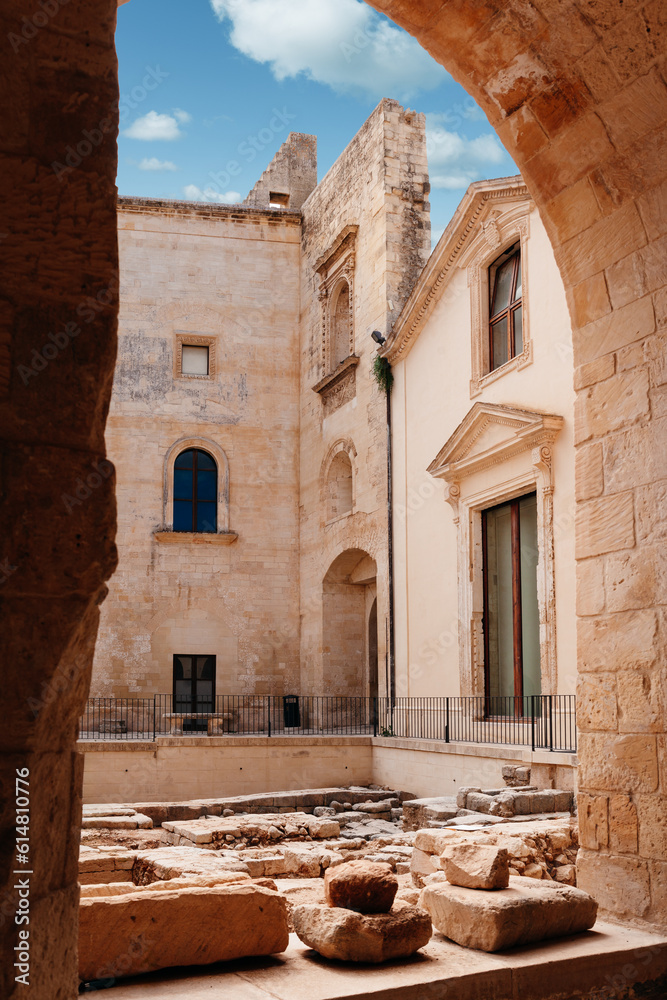 Santa Barbara Chapel and archeological escavations in the courtyard of  Charles V Castle, Lecce, Italy.