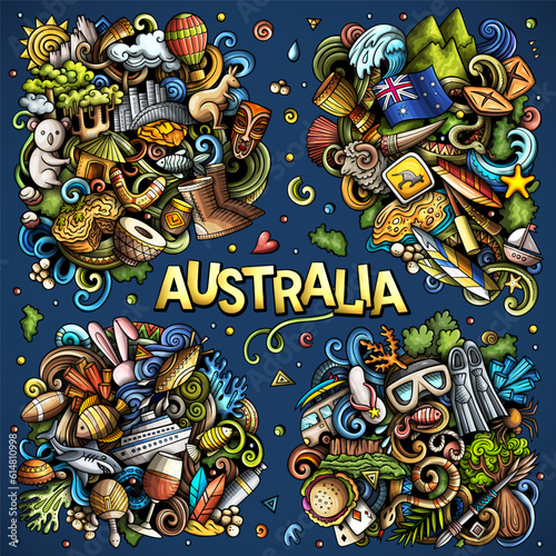 Australia Country cartoon vector doodle designs set.