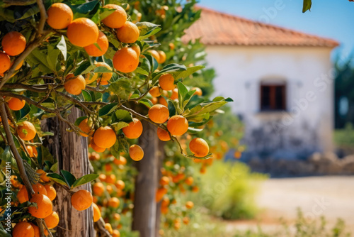 Artificial Intelligence Close Up Orange Tree Against Background Orange Farm