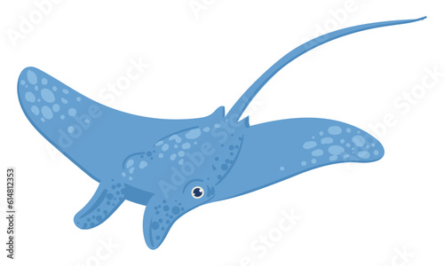 Sea stingray. Cartoon swimming stingray, cute ocean animal. Salt water animal flat vector background illustration