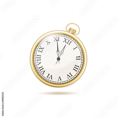 Vintage gold pocket watch with glass, luxurious and elegant design, isolated on white background