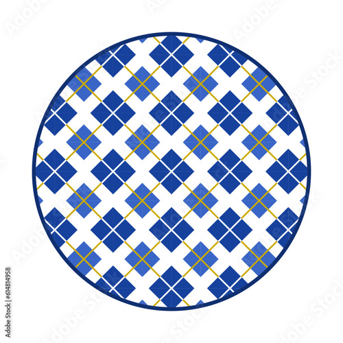 Porcelain plate with traditional blue on white design in Asian style. design pattern for background, plate, dish, bowl, lid, tray, salver, vector illustration art embroidery. diamond and line plate
