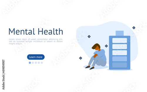 burnout syndrome recovery illustration set. characters suffering from stress and fatigue like lower battery. mental health problems concept. vector illustration.