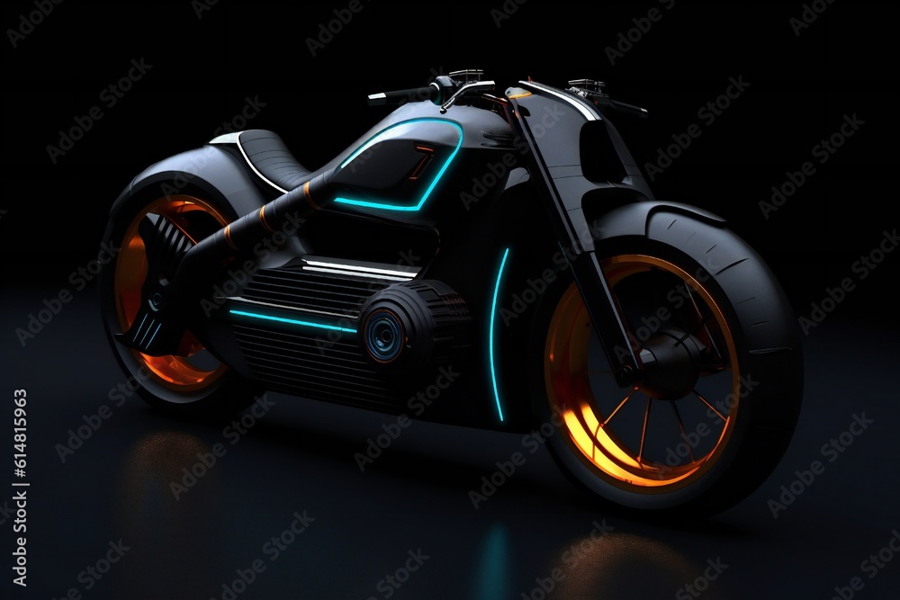 Futuristic electric bike concept on black background Generative AI