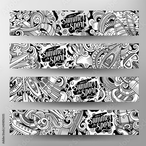 Cartoon cute vector doodles Water Sports banners