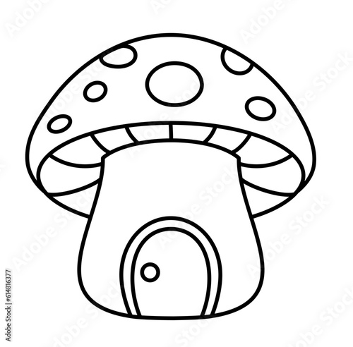 Cute mushroom house gnome garden cartoon outline icon