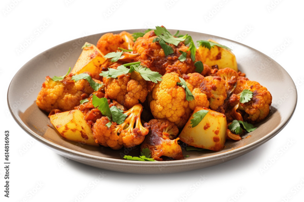 Delicious Plate of Indian Aloo Gobi Isolated on a White Background Delicious Plate of Indian Aloo Gobi Isolated on a White Background
