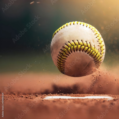 baseball hits the ground cause a cloud of dust.generative AI