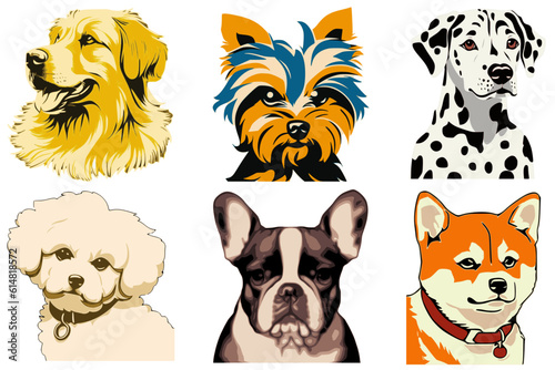 Colour vector set of cute dogs