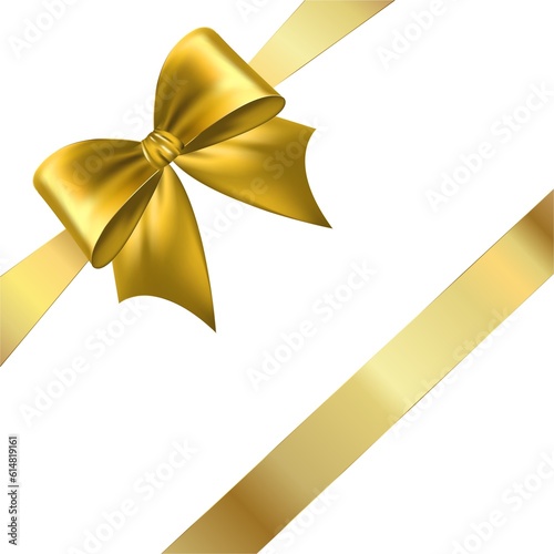 Shiny golden satin ribbon . isolate gold bow for design greeting and discount card.