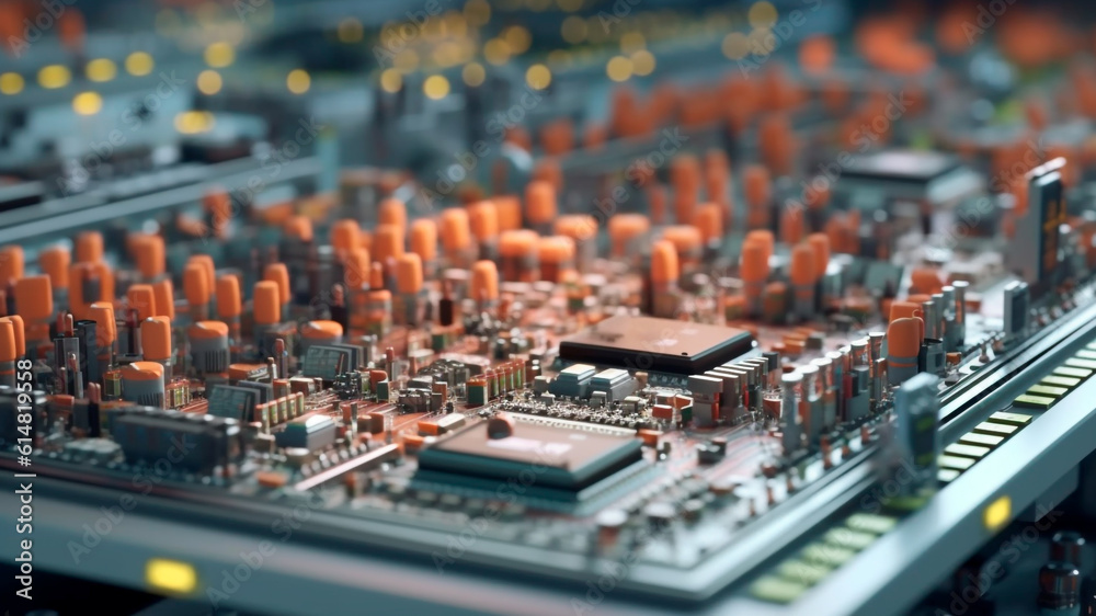 Fototapeta premium The semiconductor motherboard of a computer, Generative AI