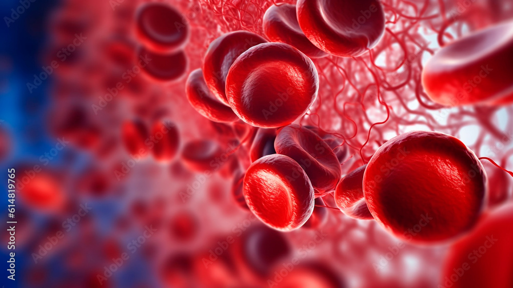Blood through veins, red blood cells dutifully transport oxygen. Generative AI Blood through veins, red blood cells dutifully transport oxygen. Generative AI