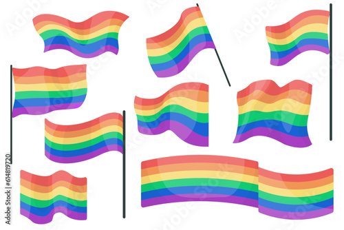 Pride month, illustrations with LGBT flag, set of developing flags of different shapes, clip art, vector 