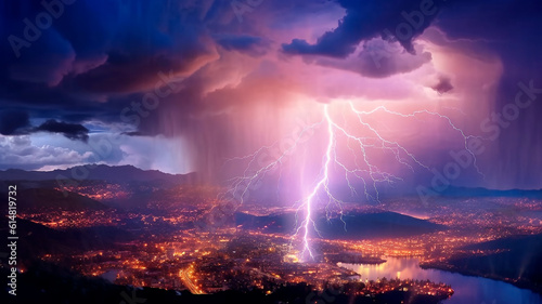A powerful storm unleashes its fury upon the city, with bolts. Generative AI