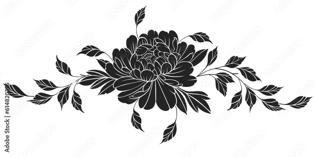 Obraz premium black and white flowers stencil vector pattern