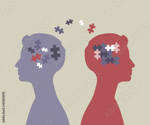 Neurodevelopmental condition illustration. Concept of ADHD, autism spectrum. Two people in silhouettes.