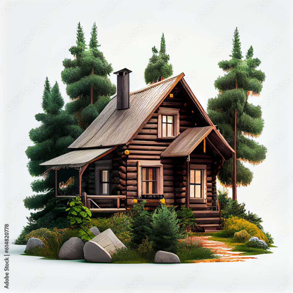 Wooden cozy cabin house in the forest nature Ai generated image