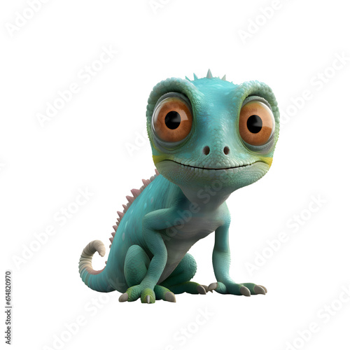 Cute cartoon chameleon on white background. 3D illustration © Muhammad