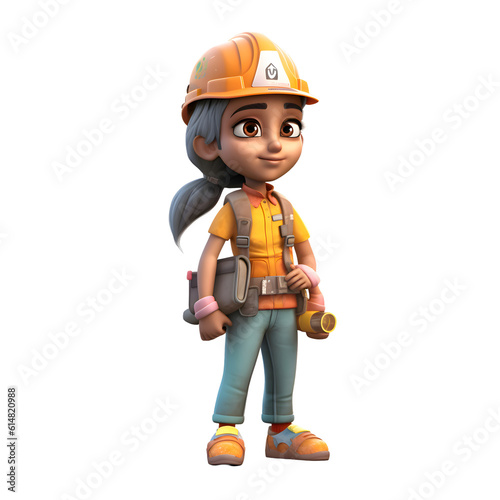 3D Render of a Little Girl construction worker with hardhat and safety vest © Muhammad