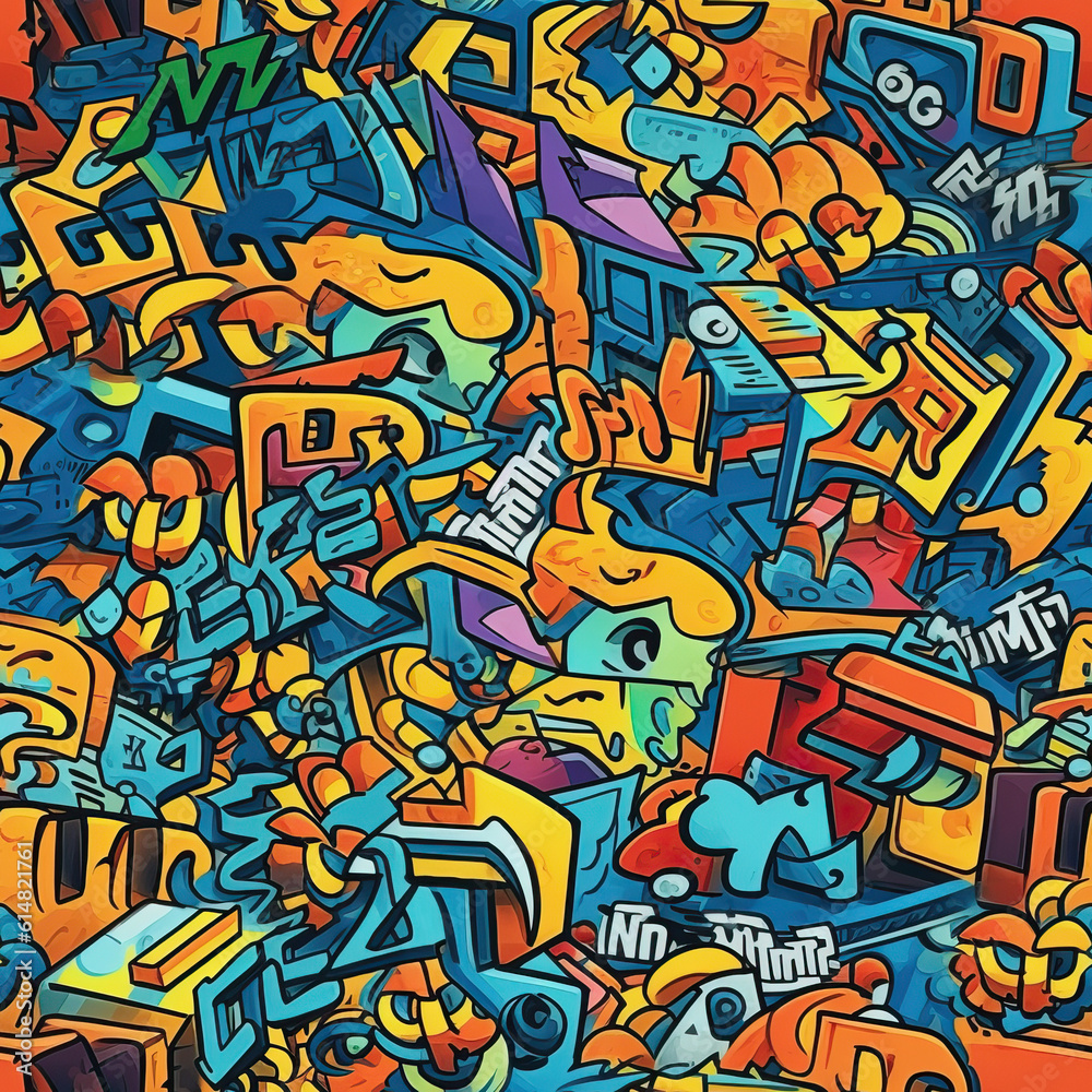 Graffiti art seamless repeat pattern, colorful funky 
