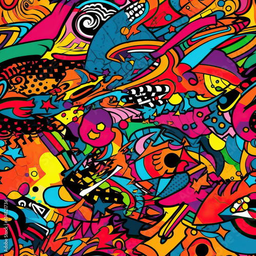 Graffiti art seamless repeat pattern  colorful funky  