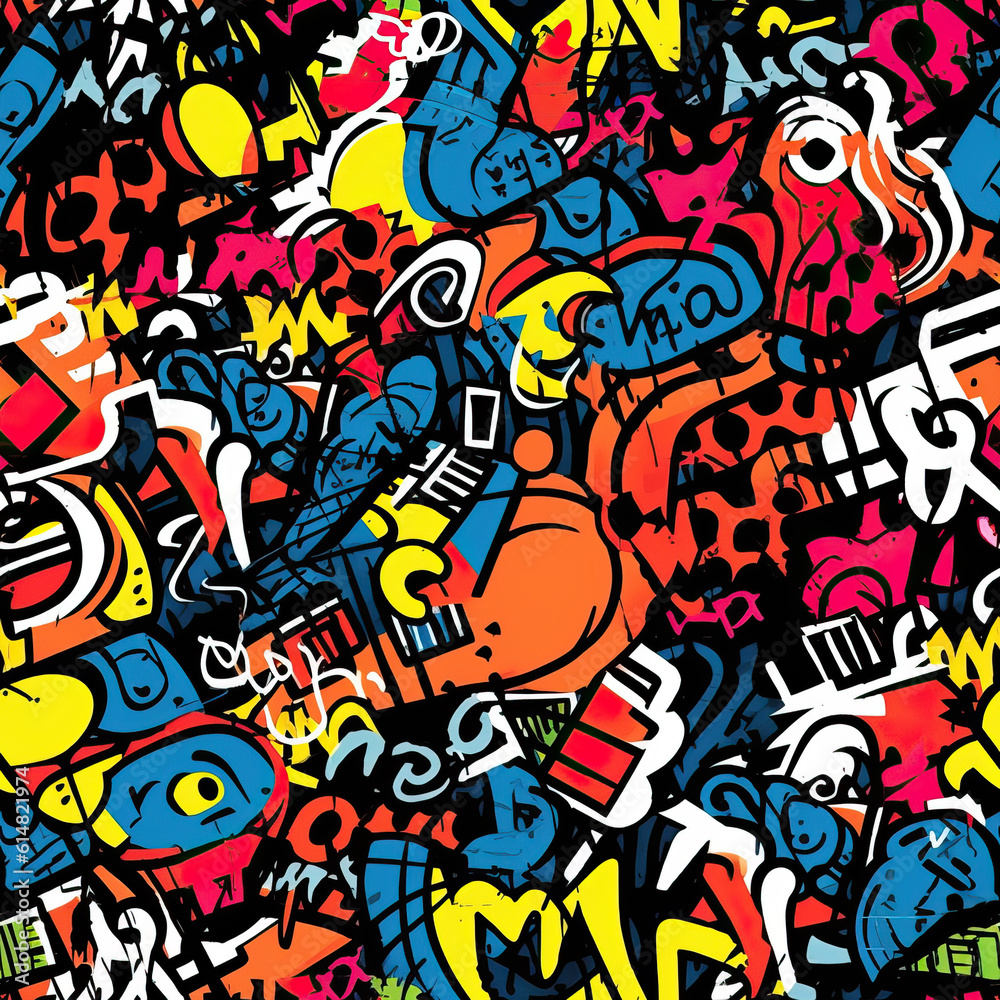 Graffiti art seamless repeat pattern, colorful funky
Graffiti art seamless repeat pattern, colorful funky