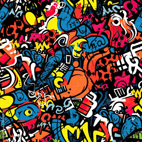 Graffiti art seamless repeat pattern, colorful funky 