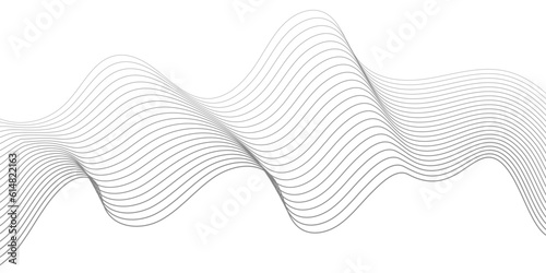 Undulate Grey Wave Swirl, frequency sound wave, twisted curve lines with blend effect. Technology, data science, geometric border pattern. Isolated on white background. Vector illustration.