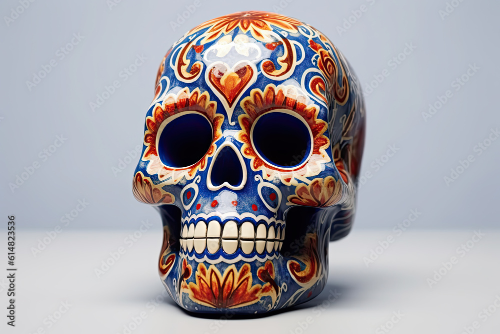 Typical Mexican skull with flowers painted on white background. Dia de los muertos. Typical Mexican skull with flowers painted on white background. Dia de los muertos.