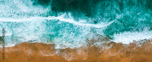 Top view aerial image from drone of an stunning beautiful sea landscape beach with turquoise water with copy space for your text.Beautiful Sand beach with turquoise water,aerial UAV drone shot