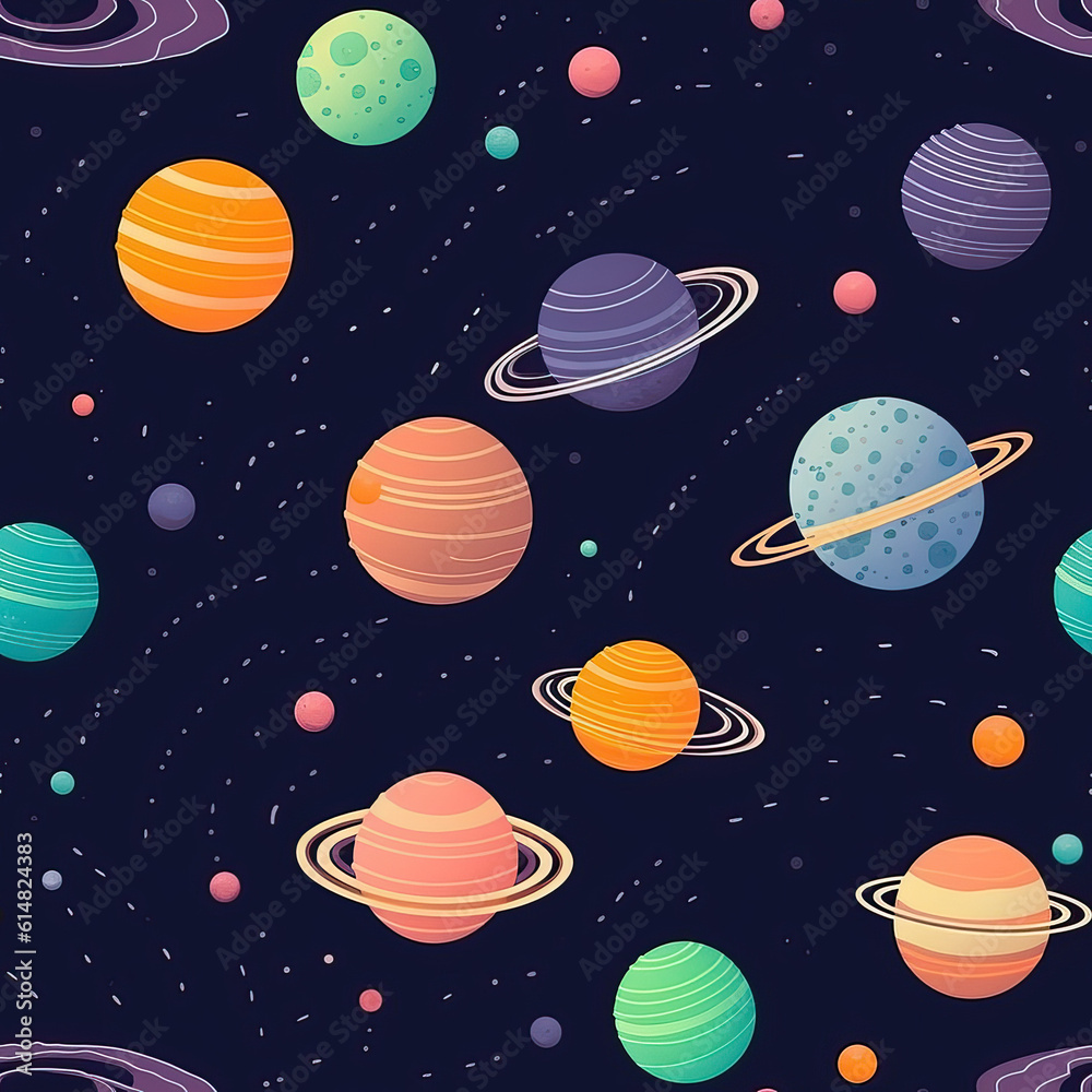 Cute space and planets seamless repeat pattern [Generative AI]
