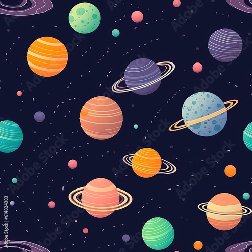 Cute space and planets seamless repeat pattern  Generative AI  