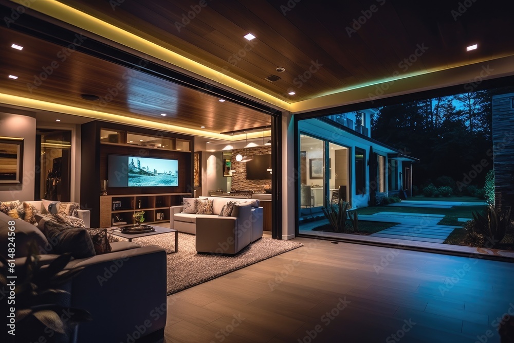Smart home living room in the evening - made with Generative Ai