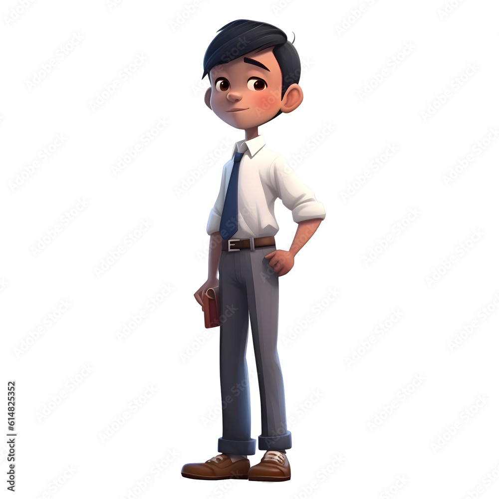 Young man with briefcase on a white background. 3d rendering