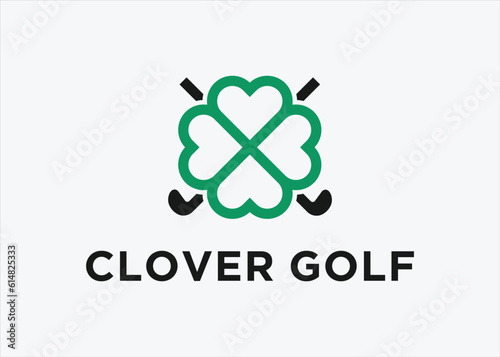 clover flower with golf logo design vector silhouette illustration