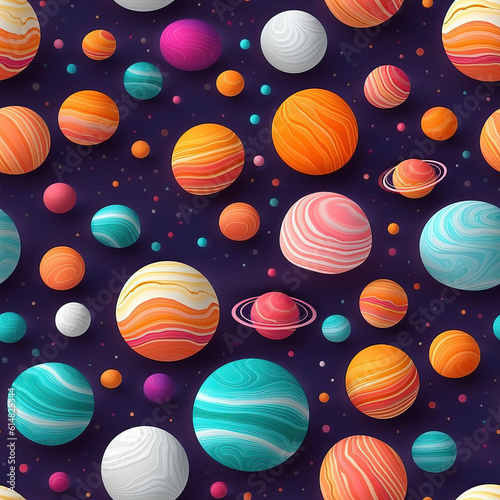 Cute space and planets seamless repeat pattern [Generative AI] 