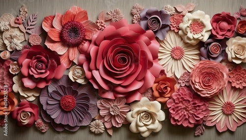 Pink and Rosegold 3D flower papercut wallpaper  Classic home decoration  3D paper cut background  Ai generative 