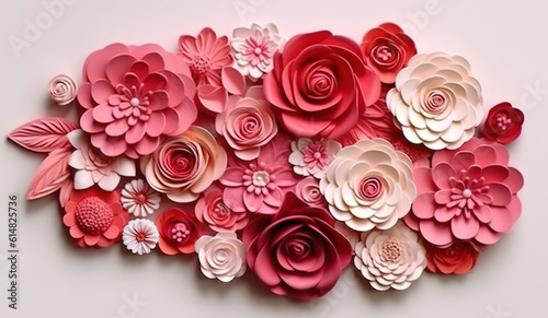 Pink and Rosegold 3D flower papercut wallpaper  Classic home decoration  3D paper cut background  Ai generative 