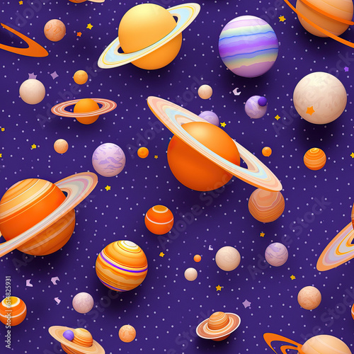 Planets in space seamless repeat pattern, cosmic cute 
