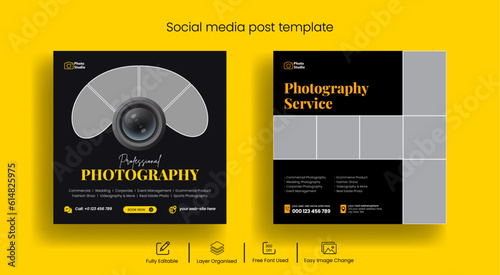 Professional digital photography service social media post  or web banner or square flyer template design photo
