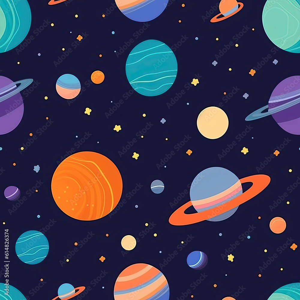 Planets in space seamless repeat pattern, cosmic cute
