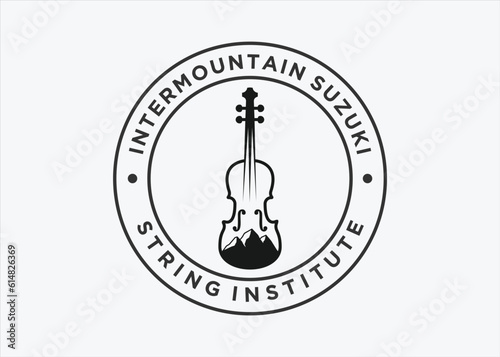 violin with mountain logo design vector silhouette illustration