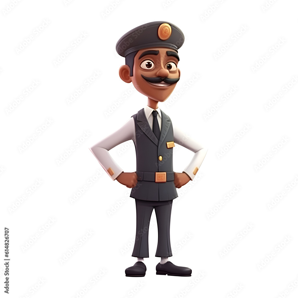 3d illustration of a black cartoon pilot character with a laptop computer