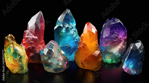 Mix of polished semi-precious stones, top view. Healing stones and crystals. Generative Ai